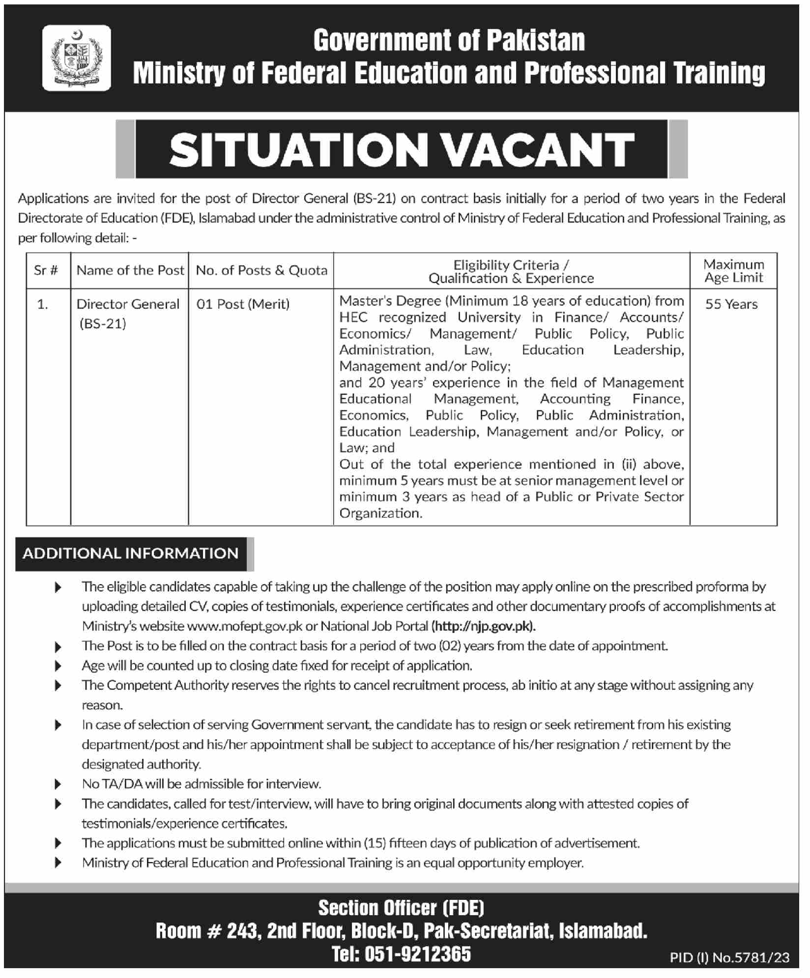 Federal Directorate Of Education Professional Training Jobs 2024