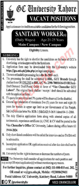 Govt College University Lahore Jobs 2024
